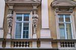 Waltherstrasse, statues of women on the columns, Linz, Austria.