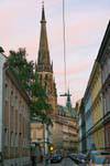 Waltherstrasse, evening lights, Neuer Dom, Linz, Austria.