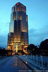 Black and yellow building in the Menara Bank, Kuala Lumpur, Malaysia.