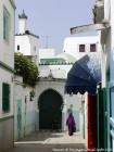 Medina and minaret barricades, mosque Zegouri, Asilah, Morocco.