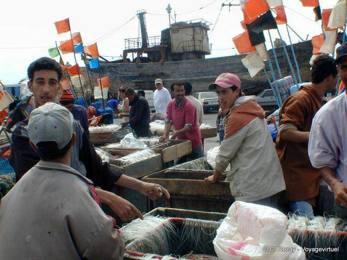Essaouira, fishermen conversation on port - Morocco