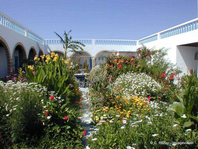 Flower garden in the patio of Dar Kenavo, Essaouira - Morocco