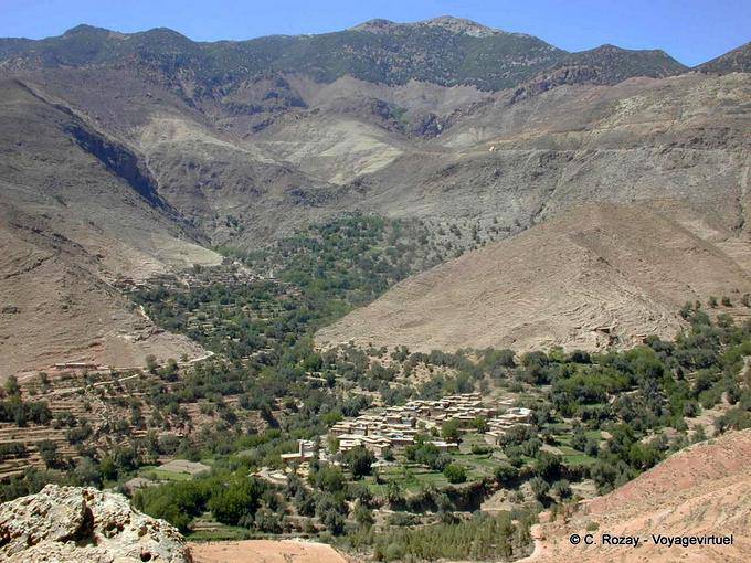 Valley and Berber village, Tizi-n-Test pass - Morocco