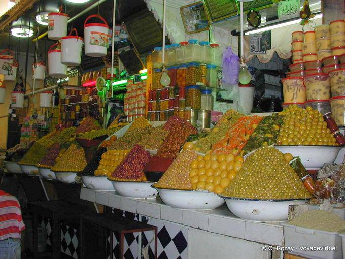 Meknes, victuals pyramids at the market place Lalla Aouda - Morocco