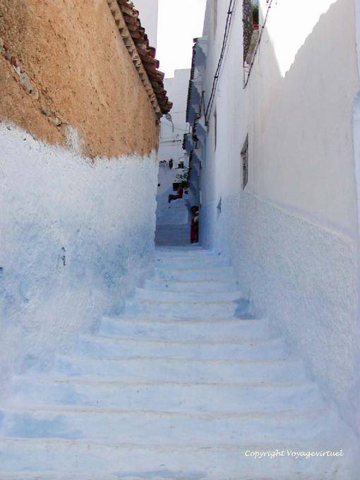 The blue steps of a steep street, Chefchaouen - Morocco