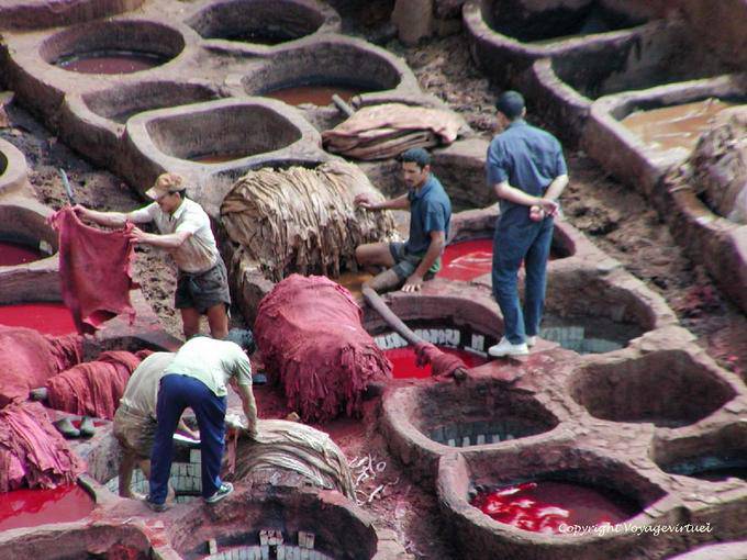 Soaking carmine for skin, tannery Fez - Morocco