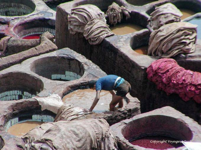 Treading a dyer, traditional dyeing, Fez - Morocco