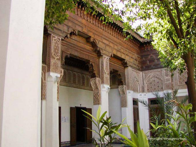 Columns and cedar beams supporting the gallery Petit Riad Bahia Palace, Marrakech - Morocco