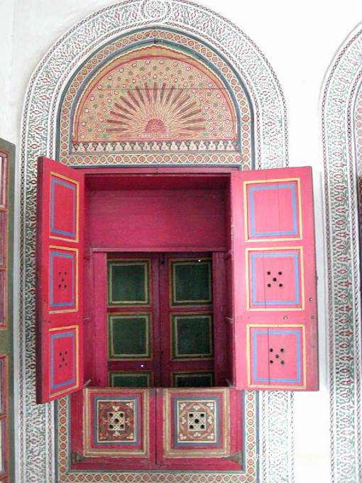 Double French doors painted, Bahia Palace, Marrakech - Morocco