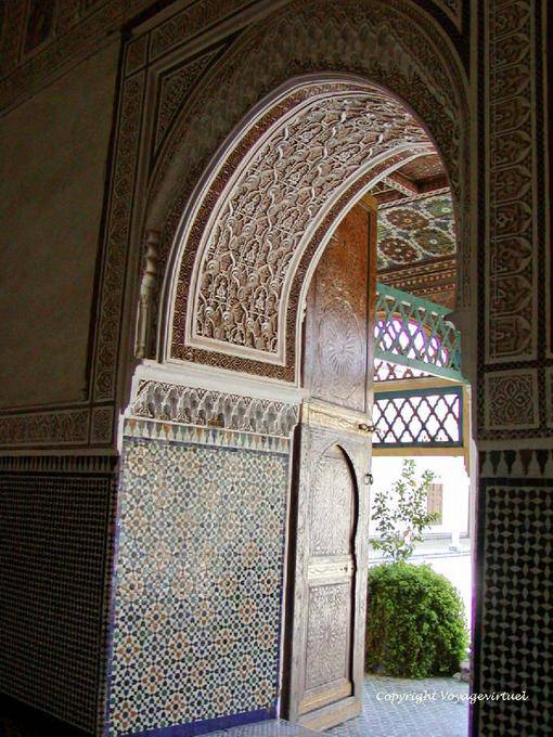 Decorated with stucco and zelliges, passage of Bahia Palace, Marrakech - Morocco