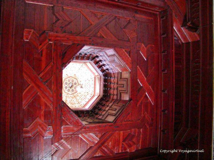 Dome at the center of a red cedar ceiling, Bahia Palace, Marrakech - Morocco