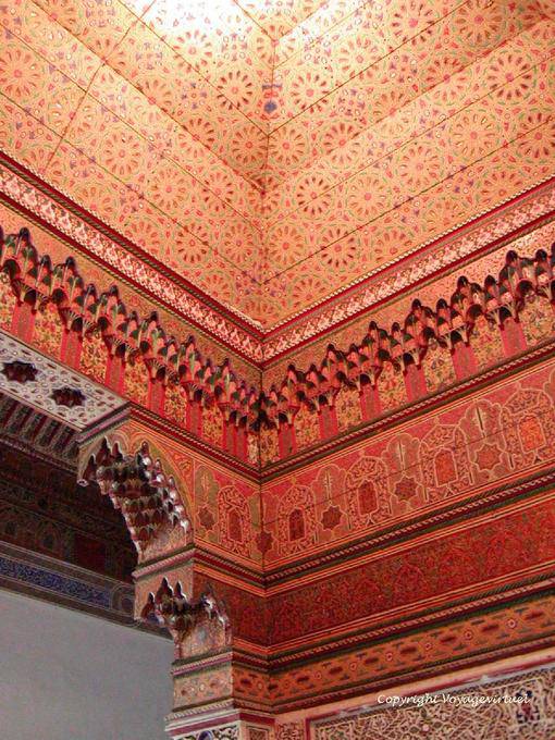 Wealth of paintings on beech wood and cedar, Bahia Palace, Marrakech - Morocco