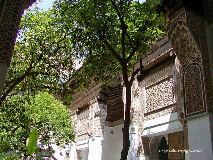 Patio garden of the Petit Riad, outdoor decoration, Bahia Palace, Marrakech - Morocco