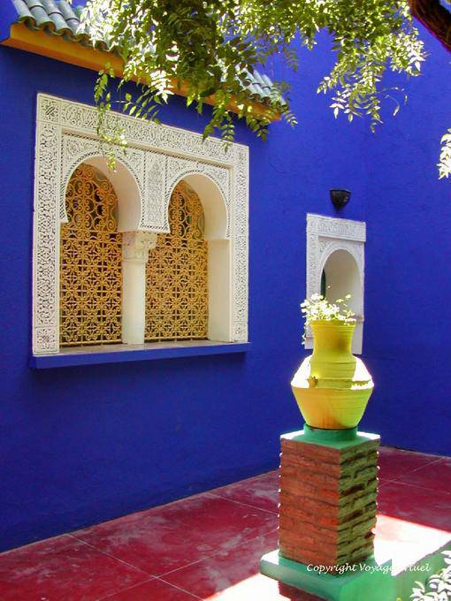 Arab-Andalusian window and harmony of colors, Jardin Majorelle, Marrakech - Morocco