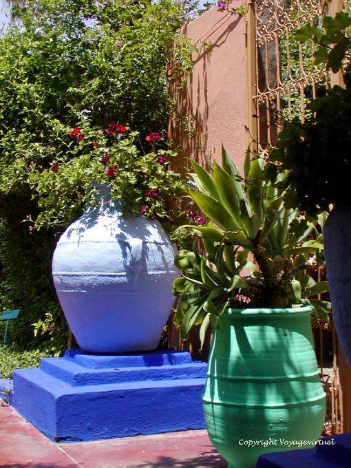 Colored terra cotta jars, Jardin Majorelle, Marrakech - Morocco