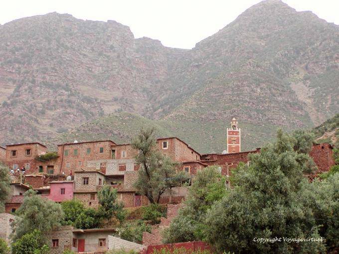 Berber village clinging to the mountainside, Ourika Valley - Morocco