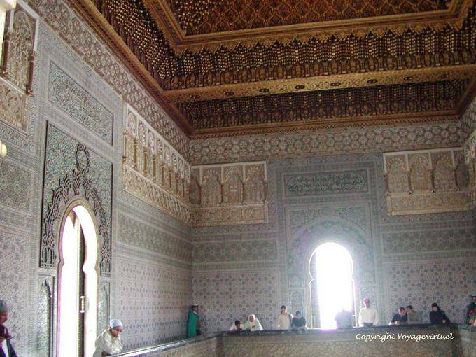 Calligraphic friezes, zelliges polychrome inside the mausoleum Mohamed V, Rabat - Morocco