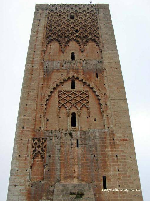 Different ornamentation of one side of the minaret of the unfinished mosque XIIᵉ century Hassan Tower, Rabat - Morocco