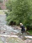 The hazardous crossing a shabby monkey bridge, Ourika Valley, Morocco.