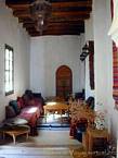 Lounge with massive beams, Guest house Riad Cascades d'Ouzoud, Morocco.