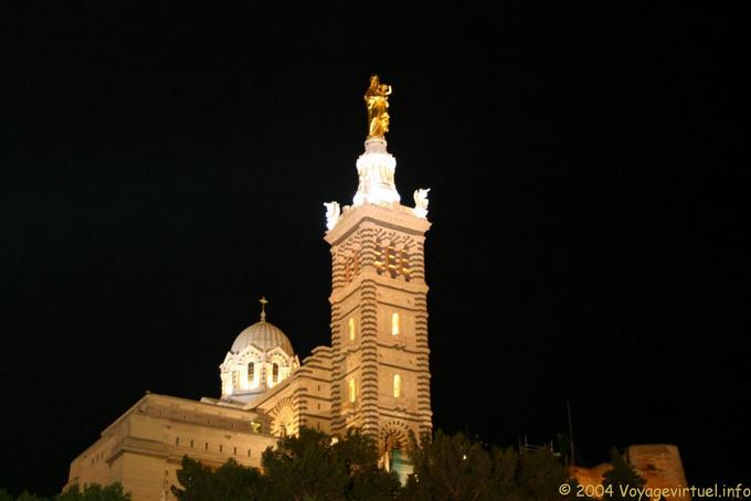 Notre-Dame de la Garde illuminated night view, Marseilles - France