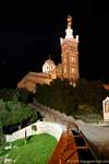 Lights on Notre-Dame de la Garde, Marseilles, France.