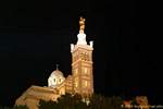 Notre-Dame de la Garde illuminated night view, Marseilles, France.