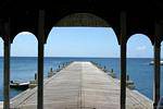 The wooden pier of St. Peter, view from the coast, Martinique.