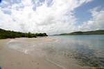 Bay Treasury beach and clear water, peninsula of La Caravelle, Martinique.