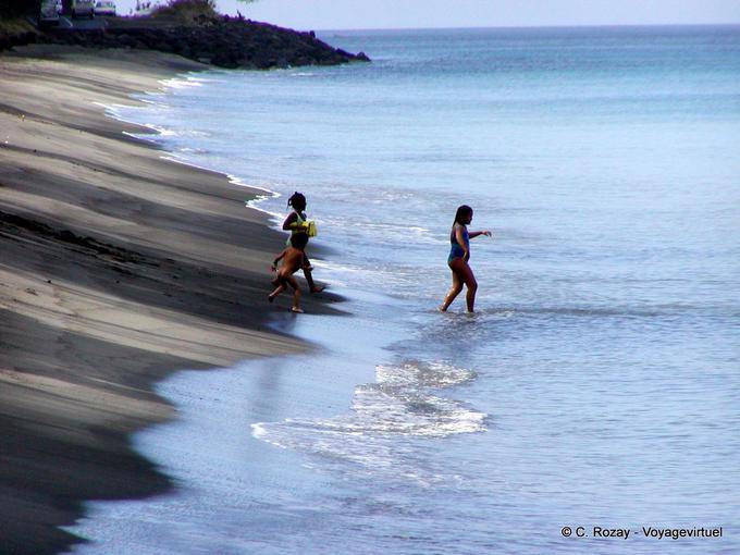 Racing on the black sand beach, Anse Turin - Martinique