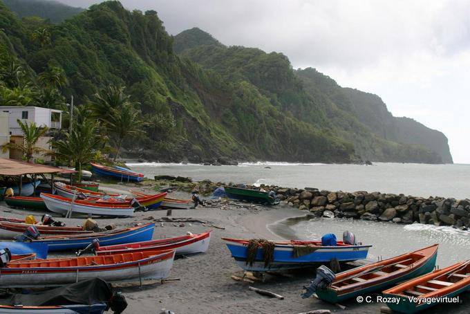 Fishing boats on the beach Grand'Rivière - Martinique