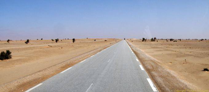 Flatness and straightness, the road between Nouakchott and Morocco's border, Mauritania