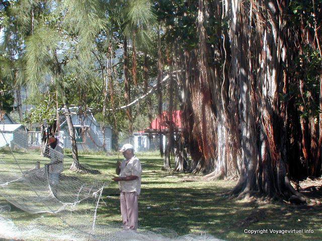Repair fish nets, Tamarin, Mauritius.