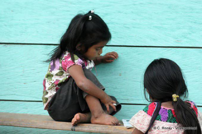 Little girls doing their homework, Chiapas - Mexico