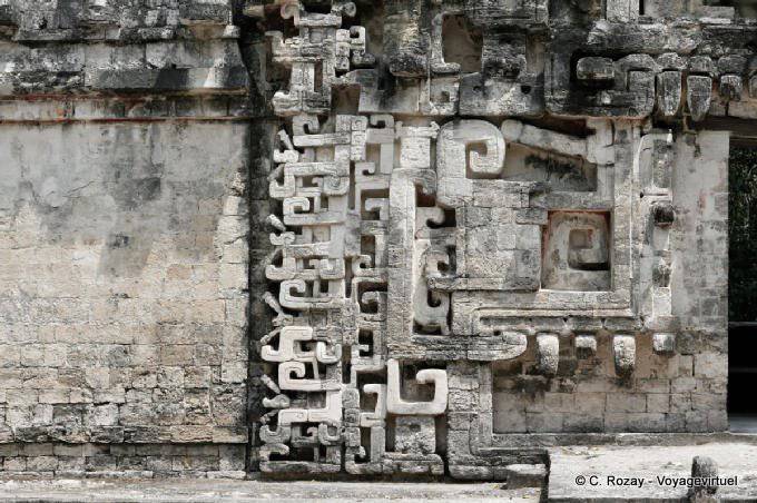 Chicanna, closeup on decorative sculptures of the structure II - Mexico
