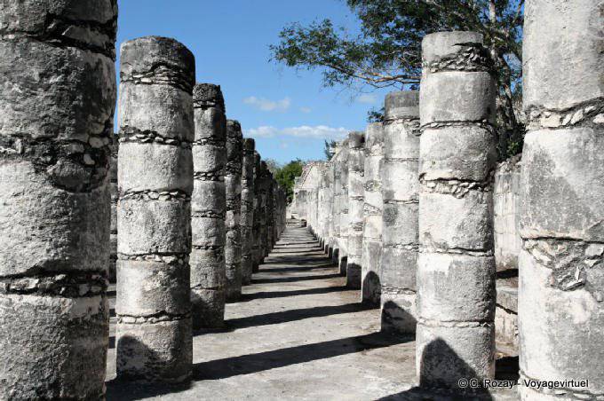 Column alignment at the foot of the warriors temple, Grupo de las Mil Columnas Chichen Itza - Mexico