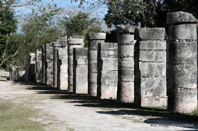 A mix of round and rectangular columns, Place of a Thousand Columns, Chichen Itza - Mexico