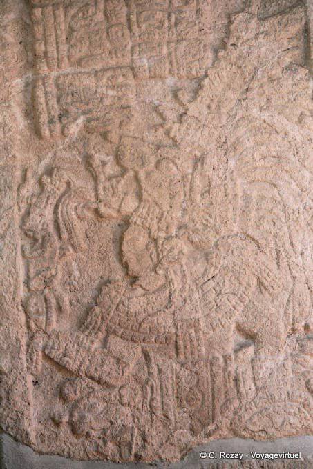 Detail of sculpture at the bottom of the stele Edzná - Mexico