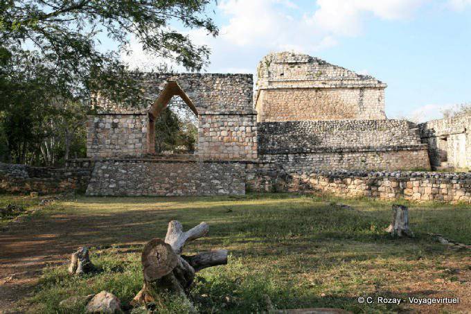 The Mayan arch before a binoculars pyramids Ek Balam - Mexico