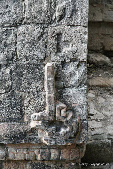 Detail of a relief on a wall, El Torre, Ek Balam - Mexico