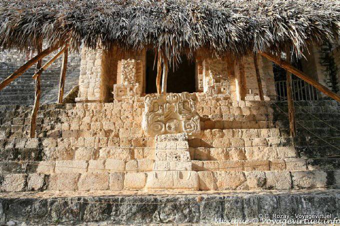 The steps of Balamkú front right door, Jaguar Altar, Ek Balam - Mexico