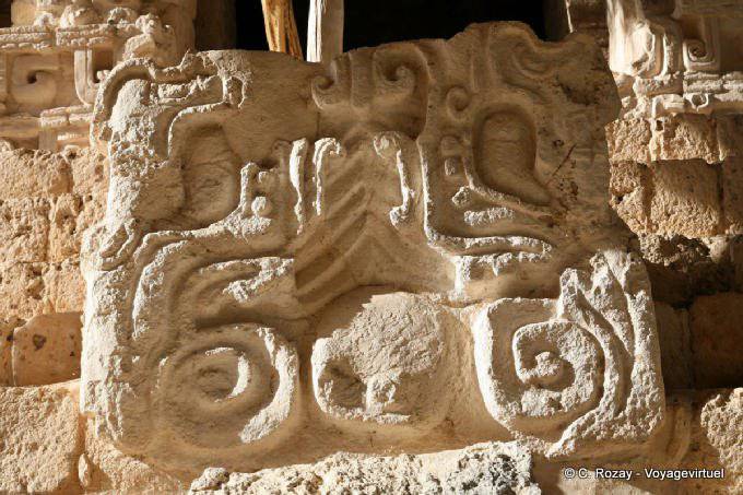 Close-up, The Sun out of the mouth of the Earth, right, El Torre, Ek Balam - Mexico