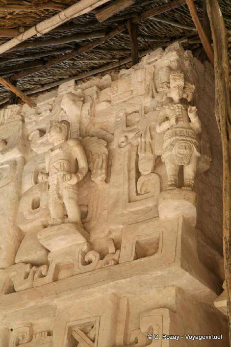 Statues on the right side of the Earth Monster, Jaguar Altar, Ek Balam - Mexico