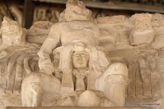 Is on the head of the serpent, stucco sculpture Jaguar Altar, Ek Balam - Mexico