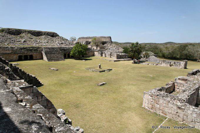Panorama of the central square of the archaeological site of Kabah - Mexico