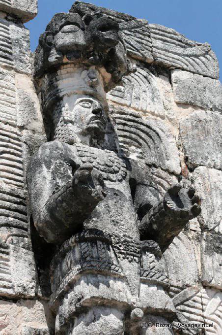 Codz Poop, a statue on the east side of the Jaguar sculpture, Kabah - Mexico