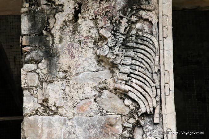 Remains of a relief of Chan Bahlum II, Grupo de Las Cruces, Palenque - Mexico