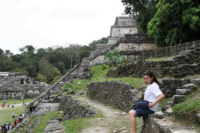 On the steps of the temple of the skull, Palenque - Mexico
