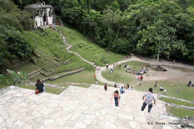 Plaza del Sol view from the steps of the Temple of the Cross, Palenque - Mexico