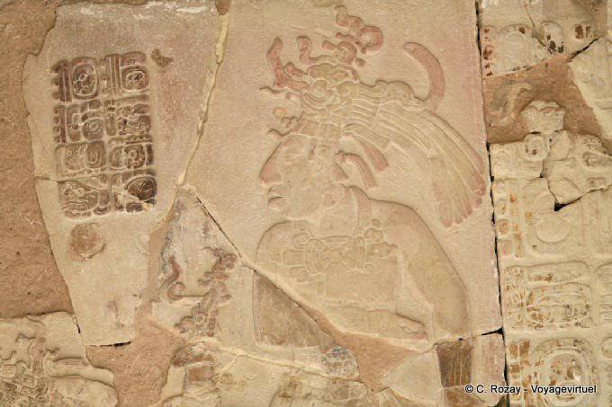 Detail of a stucco panel, bas-relief of the Templo XIV, Palenque - Mexico